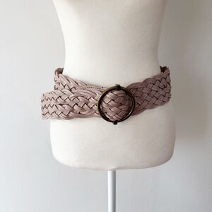 Talbots Women Wide Leather Braided Belt Medium Neutral Classic Y2K